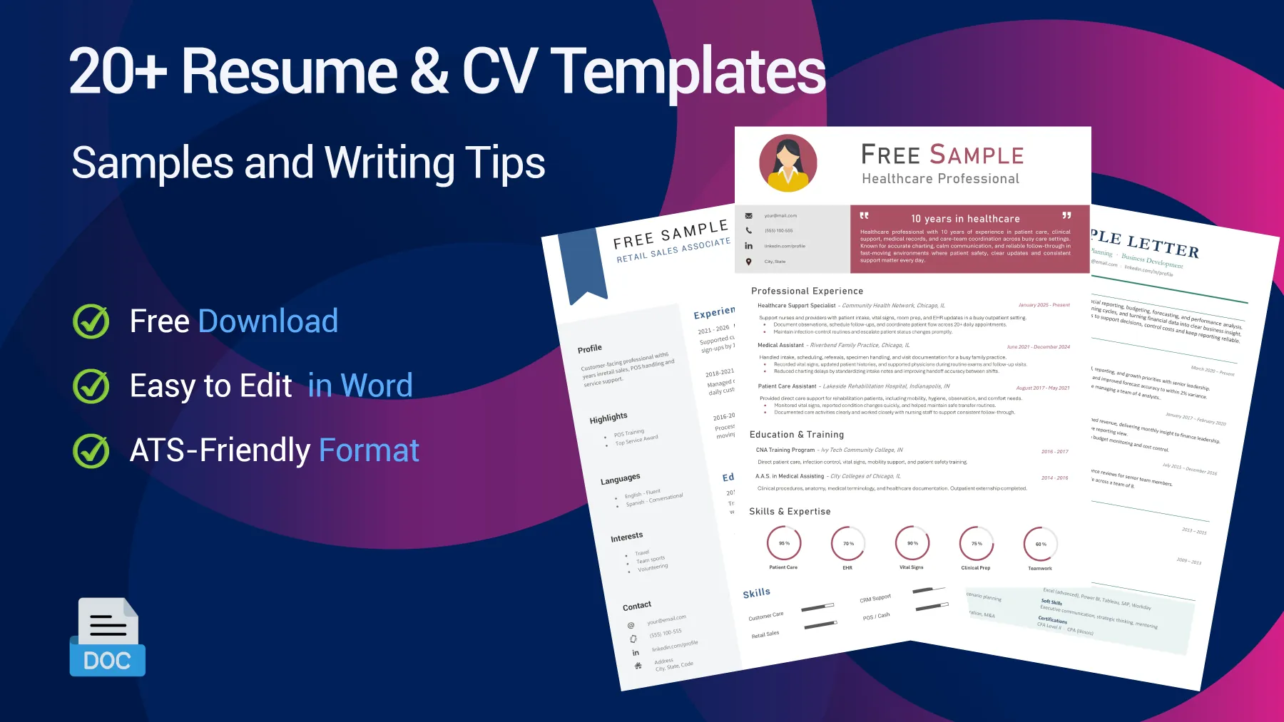 Preview banner for free resume and CV templates with writing tips