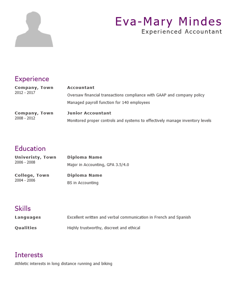 Accountant CV Template Free To Download