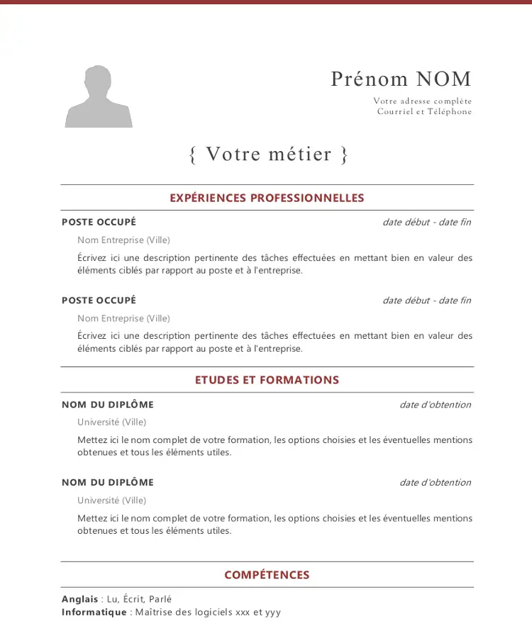 French CV Template Free to Download